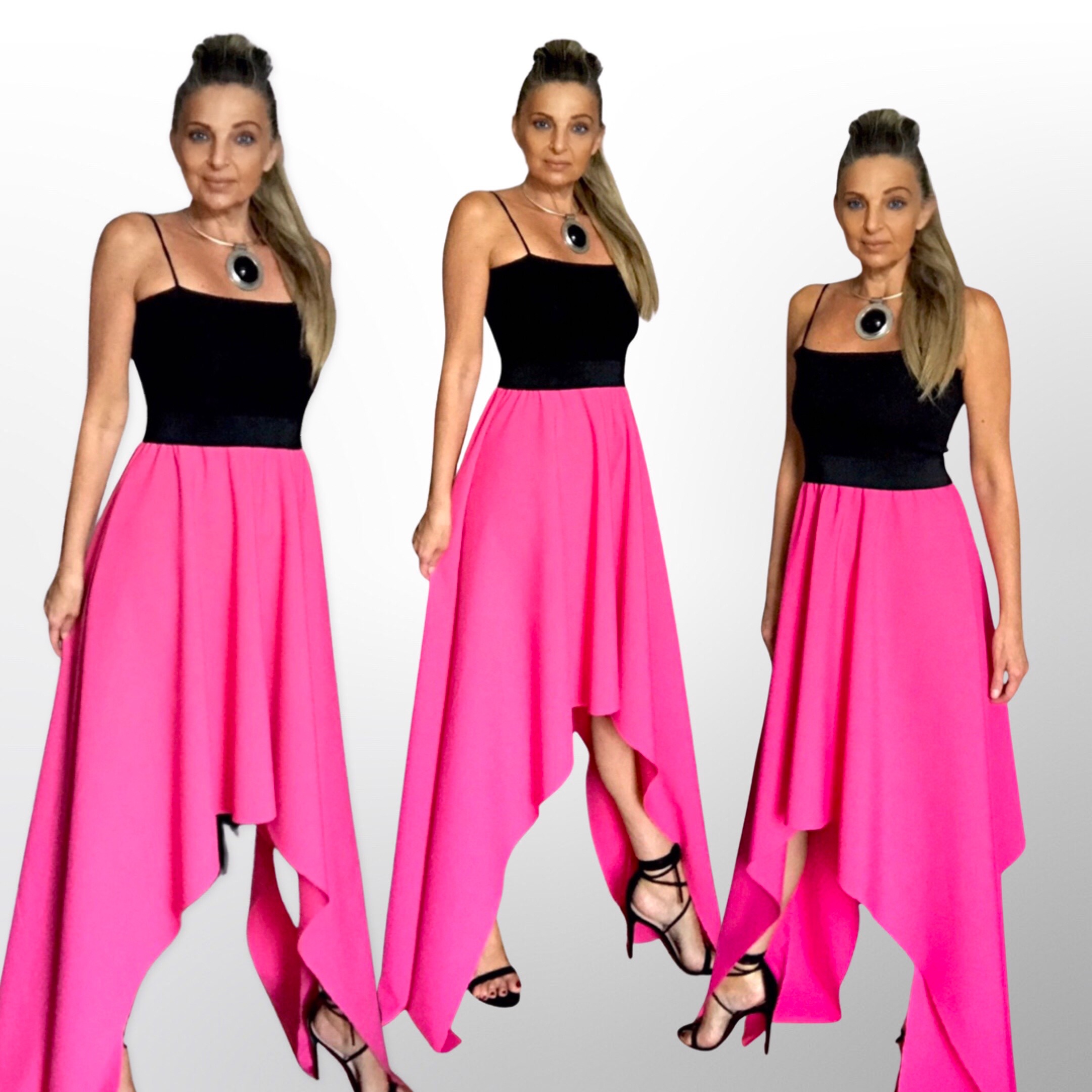 Dlouhé asymetrické šaty BOROS - růžové 